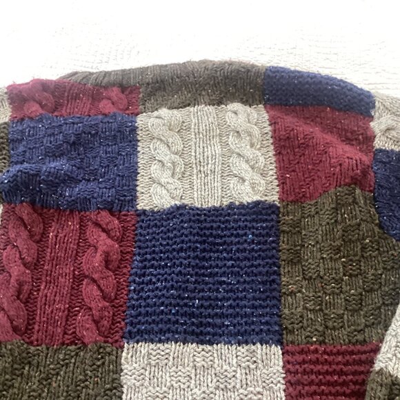 Vtg Orvis Patchwork Wool & Cashmere Blend Cable Knit Sweater XL Color Blocks - Picture 10 of 11